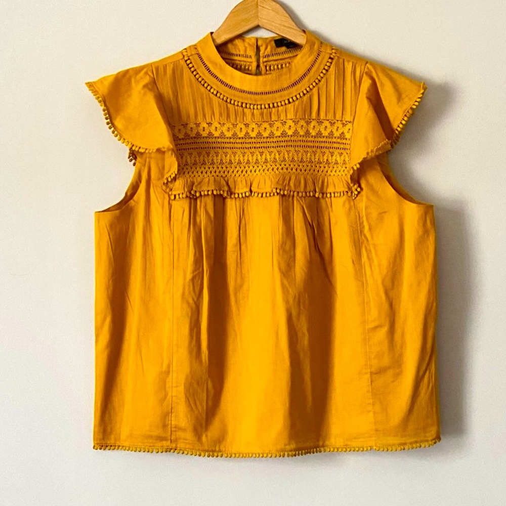 NWOT J.Crew Mustard Crochet Embroidered Top XS - Picture 1 of 12